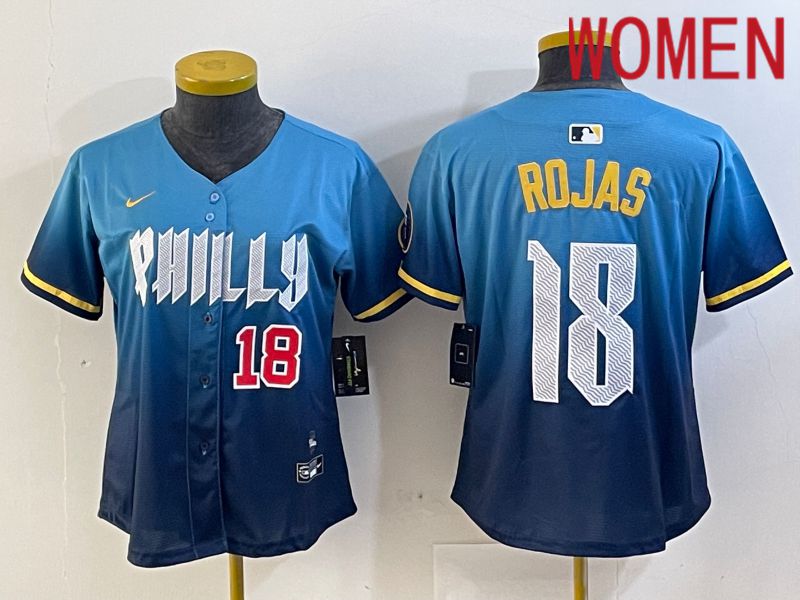 Women Philadelphia Phillies #18 Rojas Blue City Edition Nike 2024 MLB Jersey style 3->women mlb jersey->Women Jersey